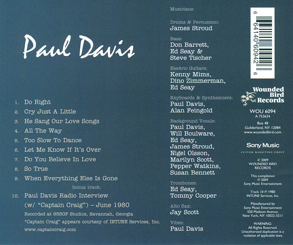 Paul Davis' Self-Titled Album (1980) - CD Release (2009) - BACK